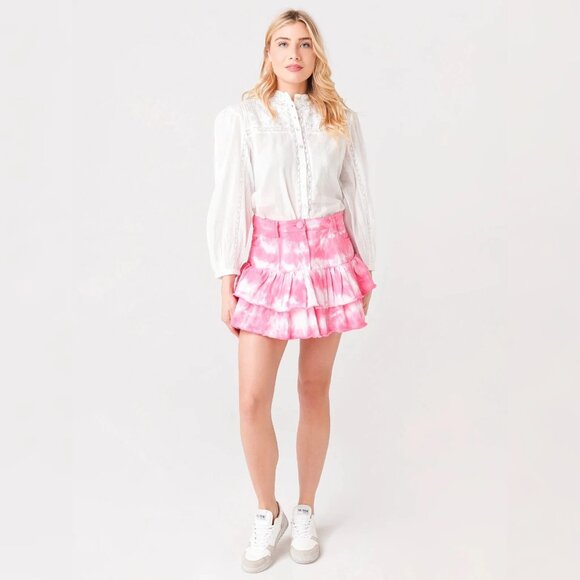 LoveShackFancy Landon Mini Skirt XS 2 Women's Casual Dye Denim Short NEW 41823 - Picture 2 of 6